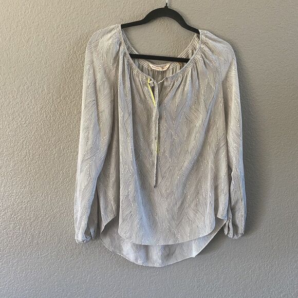 Rebecca Taylor Blouse Womens Sz 10  Cream Gray Kimono Print  Lyocell Flowy NWT - Picture 3 of 14